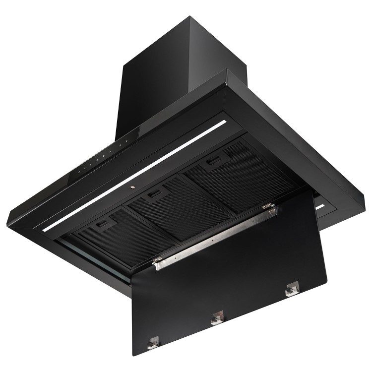 Refurbished electriQ eiQISLANDSLIMBK 90cm Island Hood with Hob to Hood Connection Black