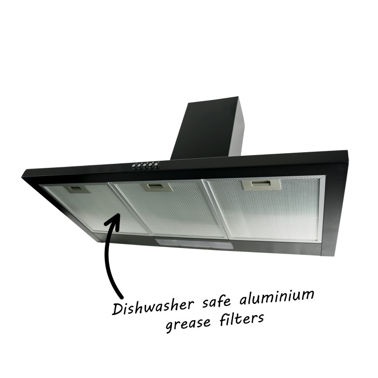 electriQ 90cm Traditional Chimney Cooker Hood in Black - 5 Year warranty