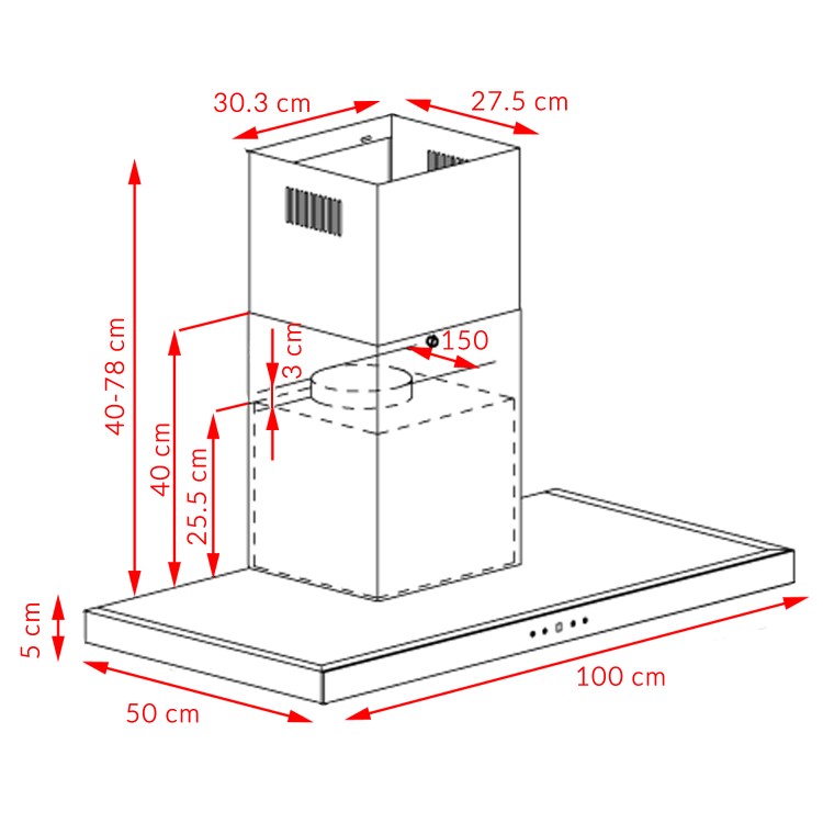 electriQ 100cm Slimline Chimney Cooker Hood - Stainless Steel