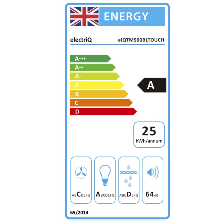 electriQ 60cm Angled Hood with Touch Control - Black