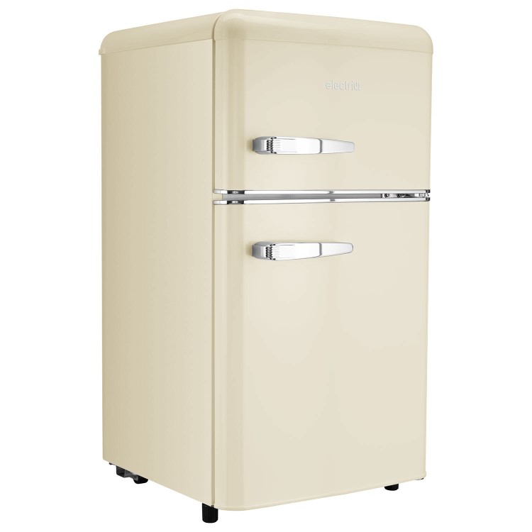 Refurbished electriQ eiQUCRETROFFCREAM Freestanding 80 Litre 70/30 Retro Fridge Freezer Cream