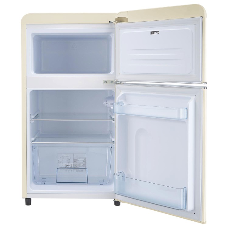 Refurbished electriQ eiQUCRETROFFCREAM Freestanding 80 Litre 70/30 Retro Fridge Freezer Cream
