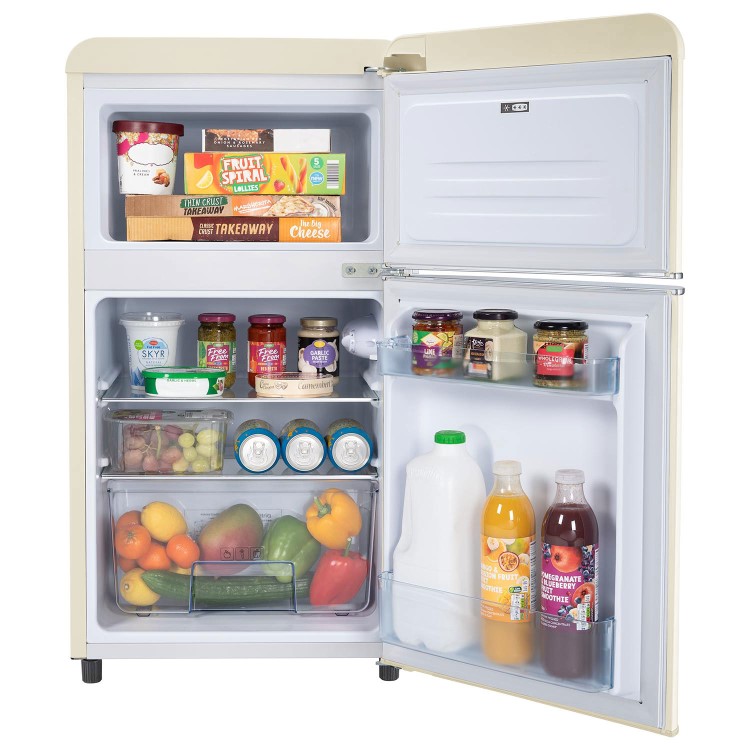 Refurbished electriQ eiQUCRETROFFCREAM Freestanding 80 Litre 70/30 Retro Fridge Freezer Cream