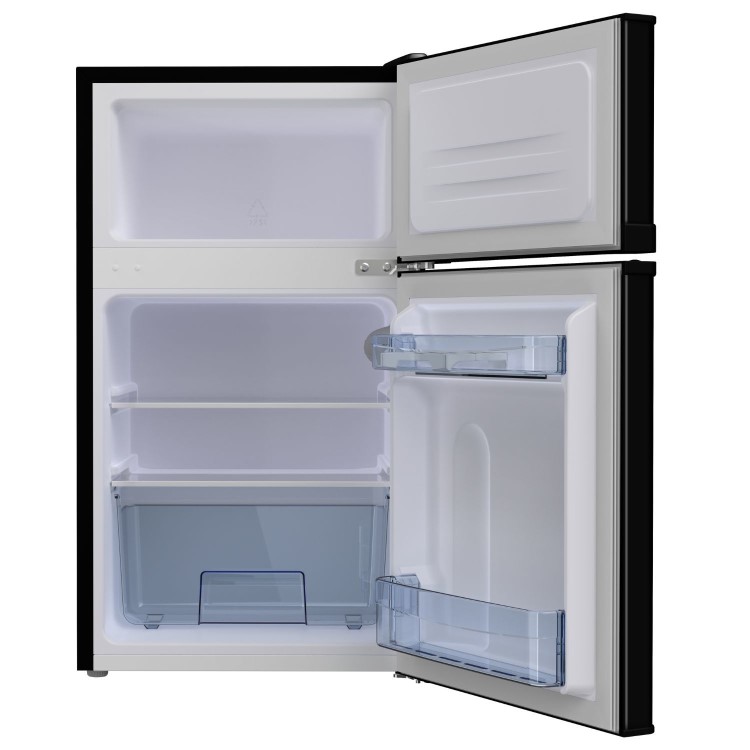 Refurbished electriQ eiQUFFB Freestanding 80 Litre 70/30 Under Counter Fridge Freezer Black