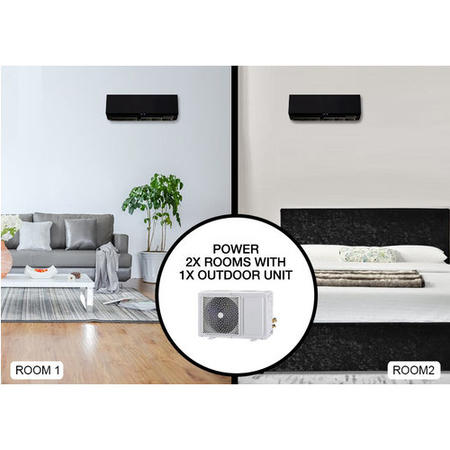 GRADE A1 - Multi-split 24000 BTU Black Inverter Air Conditioner with single outdoor unit and two 12000 BTU indoor units