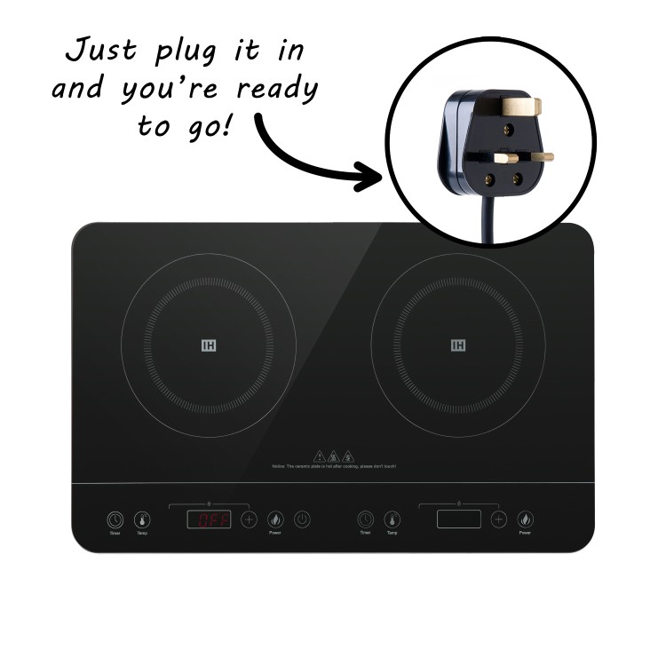 Refurbished electriQ eiq2indport 2 Zone Portable Induction Hob with Touch Controls