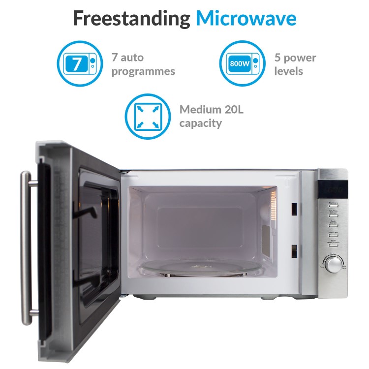 electriQ 20L 800W Freestanding Microwave with Digital Display - Stainless Steel