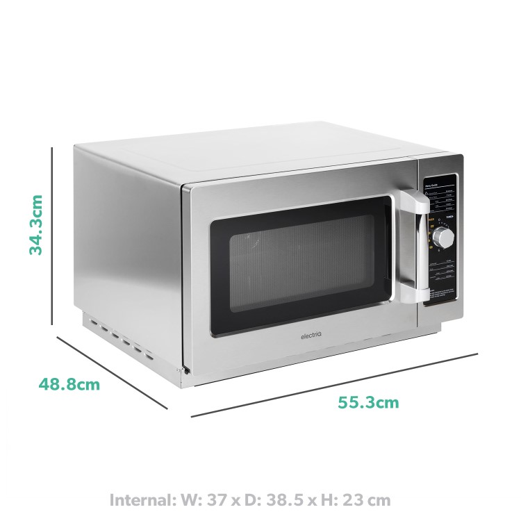 electriQ 34 litre 1000w Flatbed Commercial Heavy Duty Freestanding Microwave in Stainless Steel