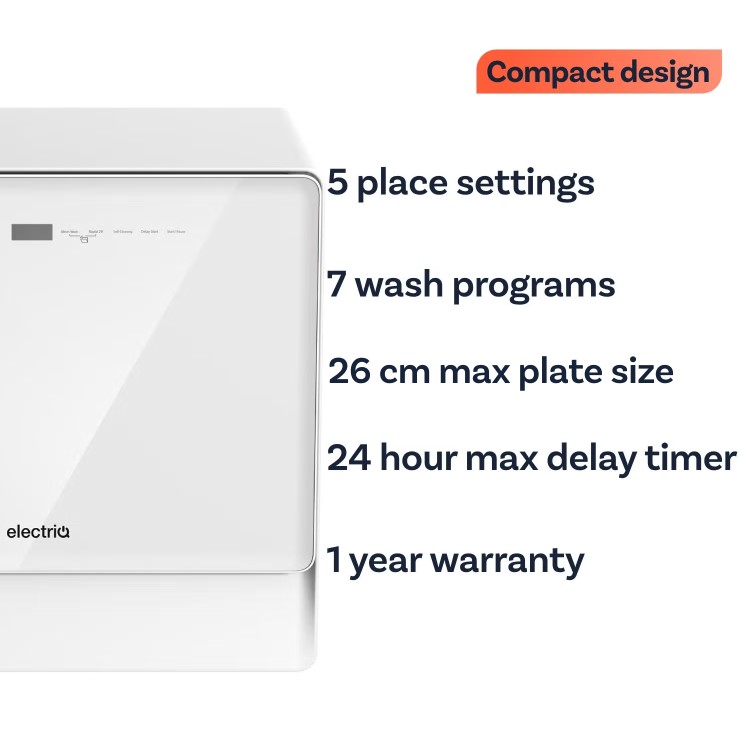 electriQ Series 2 Mini Table Top Dishwasher - White