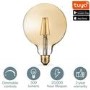 Box Opened electriQ Dimmable Smart Wifi Filament Globe Bulb Large with E27 screw base - Smoked Amber finish - Alexa & Google Home compatible
