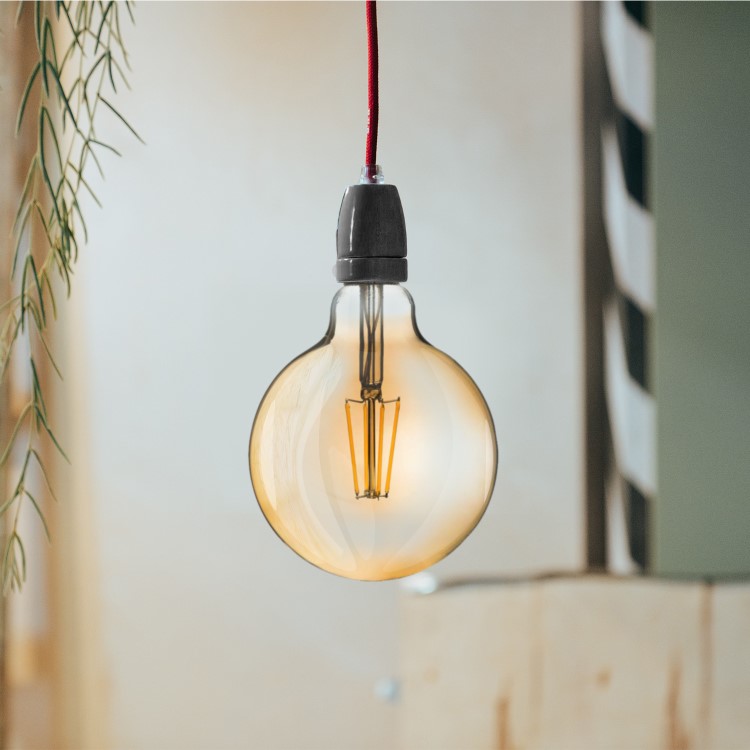 Box Opened electriQ Dimmable Smart Wifi Filament Globe Bulb Large with E27 screw base - Smoked Amber finish - Alexa & Google Home compatible