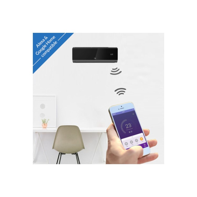 electriQ iQool Multi-Split 2 x 12000 BTU Smart Wall Mounted Air Conditioner with Heat Pump - Pipe Kits Included - Black
