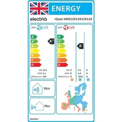 electriQ iQool Multi-Split 4 x 12000 BTU Smart Wall Mounted Air Conditioner with Heat Pump - Pipe Kits Included