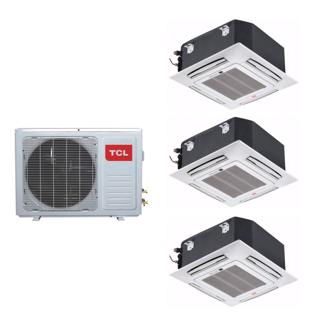 TCL 3-Way 3x 9000 BTU 8kW WiFi Smart A++ Ceiling Cassette Air Conditioner with Single Outdoor Unit