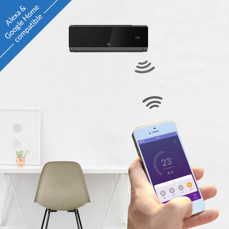 electriQ iQool 18000 BTU WiFi Smart A++ Wall Split Air Conditioner with Heat Pump and 5-Meter Pipe Kit Included - Black