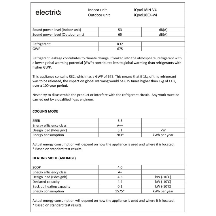 electriQ IQool 18000 BTU Smart A+++ Wall Split Air Conditioner with Wall Bracket and Full Installation Included