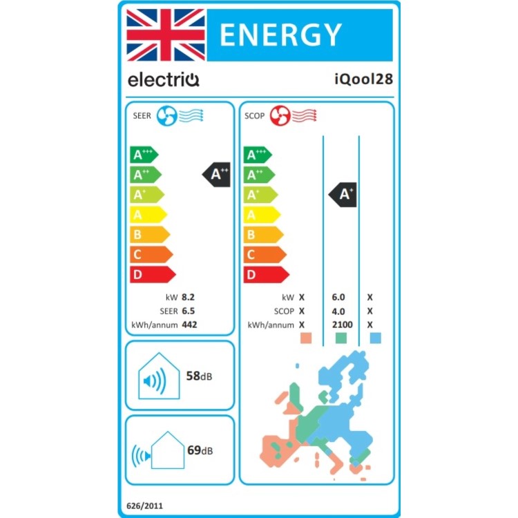 electriQ iQool 28000 BTU WiFi Smart A++ Wall Mounted Air Conditioner with Heat Pump - 5m Pipe Kit Included