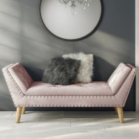 Safina Velvet Hallway Bench Seat with Stud Detailing in Baby Pink