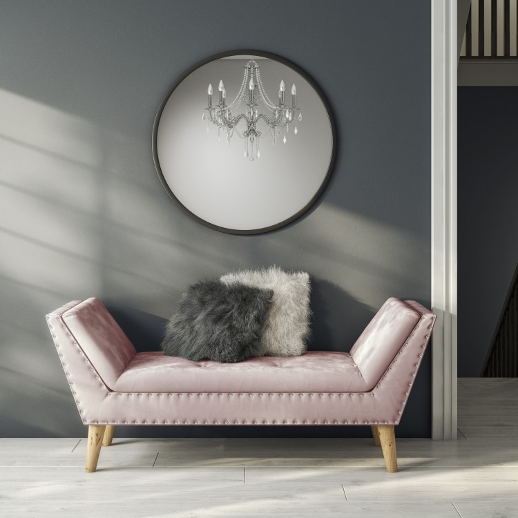 Safina Velvet Hallway Bench Seat with Stud Detailing in Baby Pink
