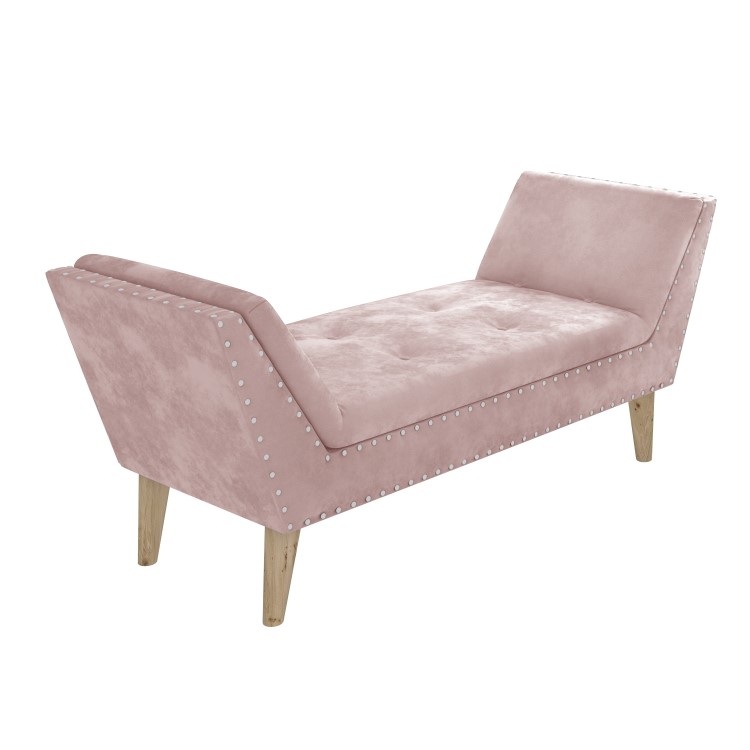 Safina Velvet Hallway Bench Seat with Stud Detailing in Baby Pink