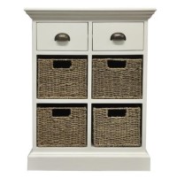 White Hallway Storage Chest with 2 Drawers 4 Wicker Baskets
