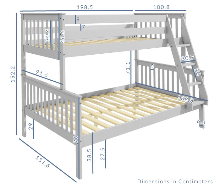 Oxford Triple Bunk Bed In Light Grey Small Double Oxford Grey Small Double Bunk Dimensions