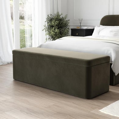 Ottoman Storage Blanket Box in Khaki Velvet Zara Page