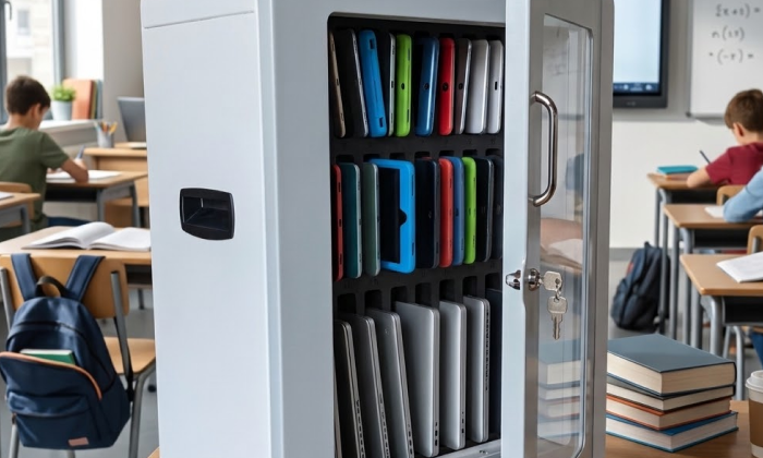 Secure 36-device storage cabinet for classrooms and offices