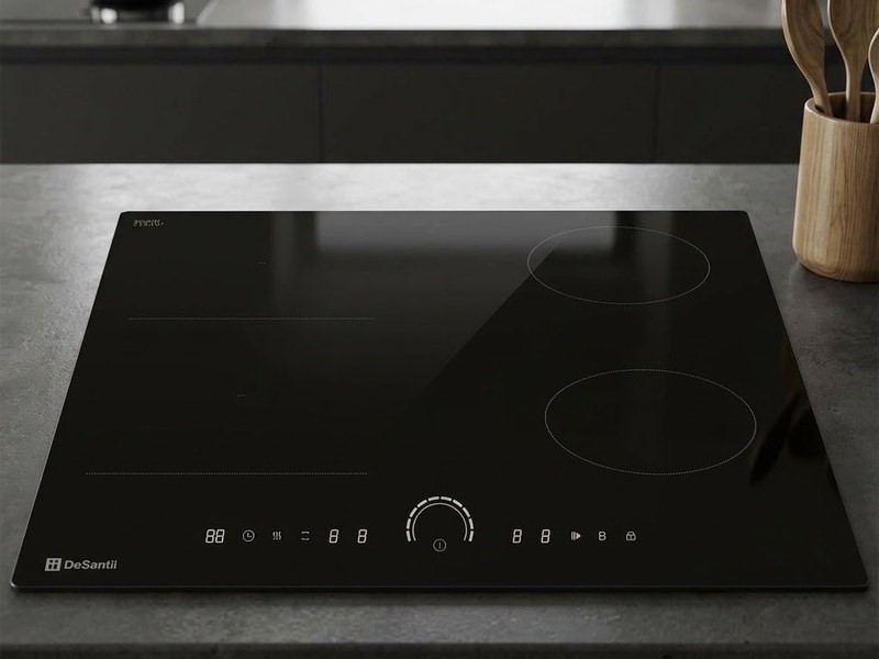 DeSantii 60cm induction hob with a flex zone on the left, in a dark kitchen