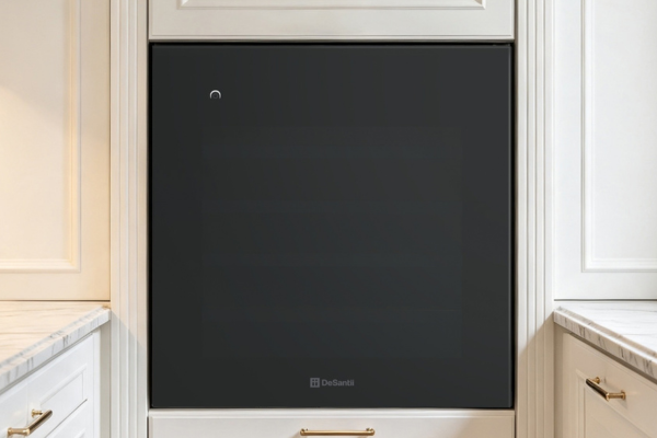 Handleless black glass door on the DeSantii 36 bottle in-column wine cooler