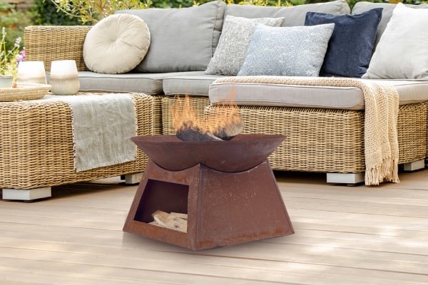Fire pit in a garden setting