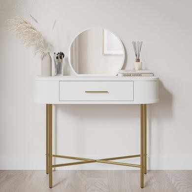Small White And Gold Dressing Table With Mirror and Drawer - Gigi - Page 1  - - BuyItDirect.ie