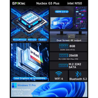 Intel N150✨️GMKtec G3plus 16GB+1TB Win11 GMKTec NucBox G3 Plus Intel N150 16GB RAM 512GB SSD Windows 11 Pro