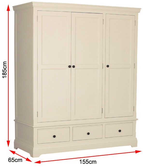 Savannah 3 Door 3 Drawer Wardrobe In Ivory Cream Buy It Direct