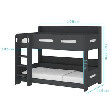 Sky Bunk Bed in Dark Grey Ladder Can Be Fitted Either Side - Main Image