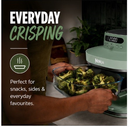 Ninja AS090UKGN CRISPi PRO 5-in-1 Glass Air Fryer – Moss Green XL Healthy Air Fry Bake Roast & Crisp Cooking System
