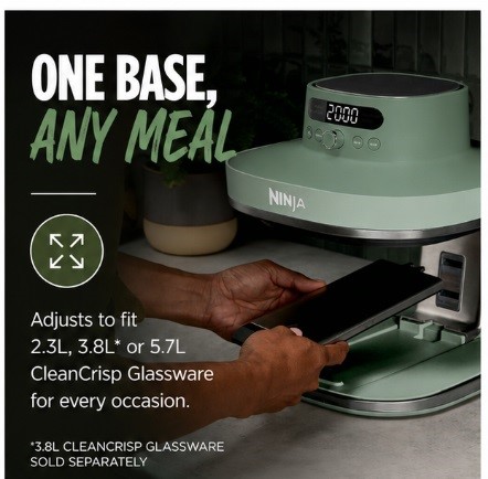 Ninja AS090UKGN CRISPi PRO 5-in-1 Glass Air Fryer – Moss Green XL Healthy Air Fry Bake Roast & Crisp Cooking System